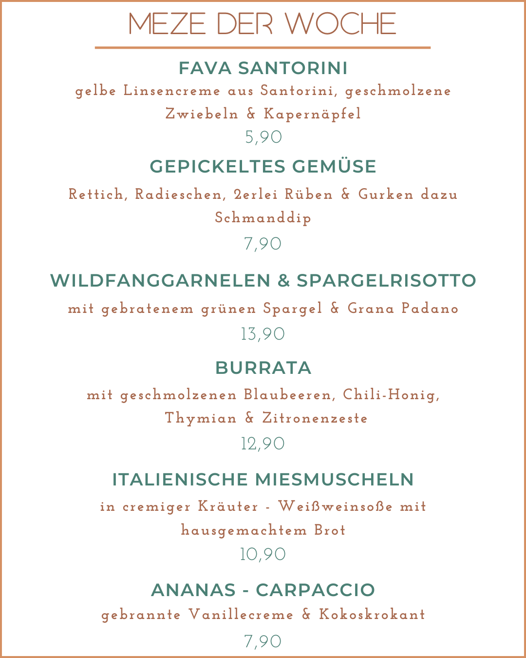 Aktuelle Wochenkarte